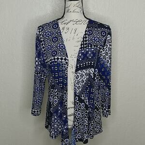 Easywear By Chico's Geometric Print Open Front Cardigan